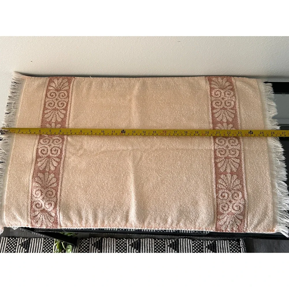 Vintage Cannon Peach/Coral Hand Towel Washcloth Set Floral Jacquard Fringe USA